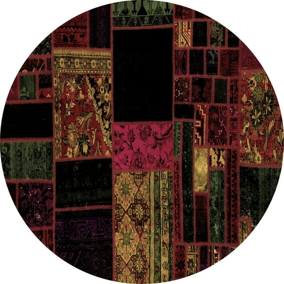Ahgly Company Indoor Round Patchwork Brown Transitional Area Rugs, 4' Round