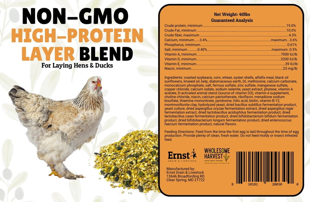 Wholesome Harvest Non-GMO High-Protein Layer Blend, A feathering feed great for molting birds, 40lb
