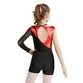 thumbnail image 2 of TSSOE Kids Girls Gymnastic Leotard Mesh Long Sleeve Rhinestones Ballet Dance Bodysuit Top with Sports Shorts Set Red&Black 8, 2 of 7