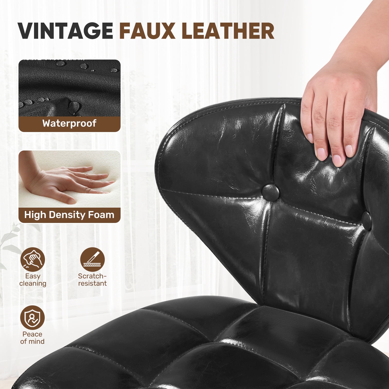 Hawsaiy Vintage Style Leather Bar Stool Set of 4 with Button-Tufted Design,Black