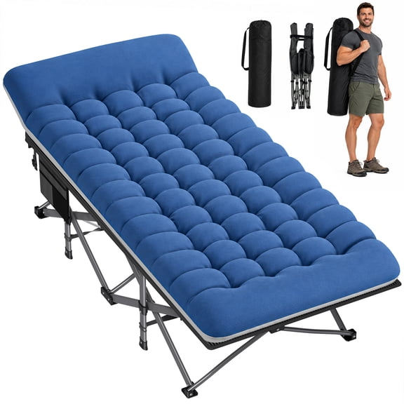 ELFWOLF 78 x 32 in 600 lb Heavy Duty Extra Wide Folding Camping Cot for Adults with Padded Mattress and Carry Bag, Indoor Outdoor Use