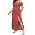 thumbnail image 1 of HIMONE Robe Maxi Bohème d'Été à Épaules Dénudées pour Femmes, Imprimé Floral, Longue Robe de Plage Fendue, Grande Taille, Robe de Bal, 1 of 5