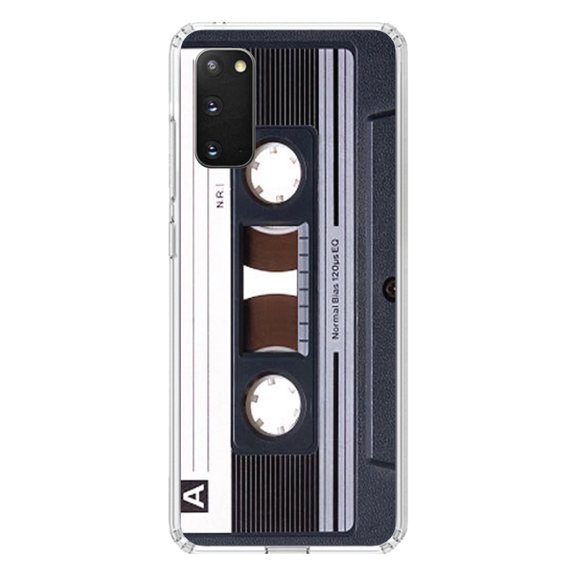 DistinctInk Clear Shockproof Hybrid Case for Galaxy S20 ULTRA / 5G (6.9" Screen) - TPU Bumper, Acrylic Back, Tempered Glass Screen Protector - Audio Cassette Tape