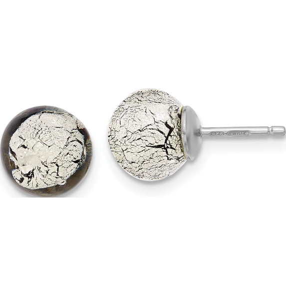 Sterling Silver Rhodium-Plated Black & Color Murano Glass Earrings (8.3 X 8.3) Made In Italy mur77