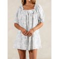thumbnail image 4 of LMLYSoH Women Flower Mini Dress Loose Frill Trim Square Neck Short Sleeve Casual Short Dress for Summer, 4 of 9
