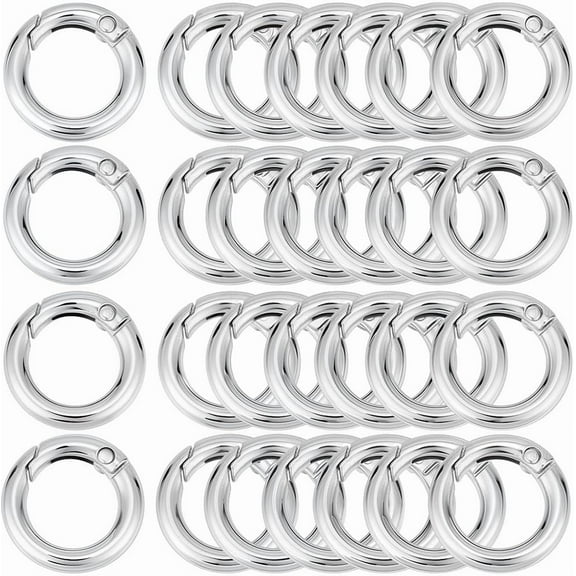 1 box 30pcs Silver Spring O Rings Round Carabiner Clip Circle Zinc Alloy Small Smooth Open 20mm Inside Diameter Gate Rings for Purse Keychain Lanyard Bags Making Supplies DIY Craft Accessory Alloy