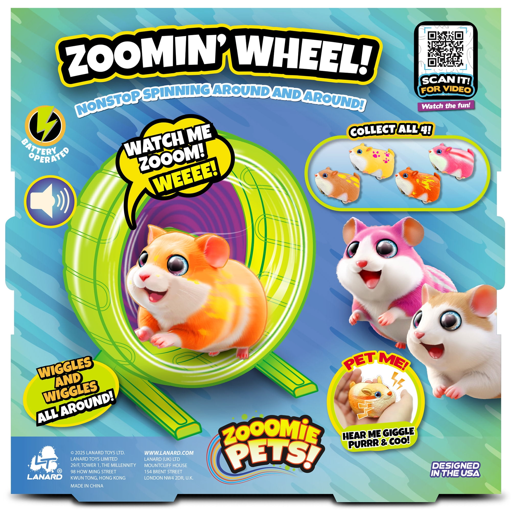 Lanard: Zooomie Pets: Bundle Pack - Rollin’ Ball & Zoomin’ Wheel - 2 Electronic Toy Hamster Animals, Motion Activated Sounds, Scurries-Spins, Kids 3+