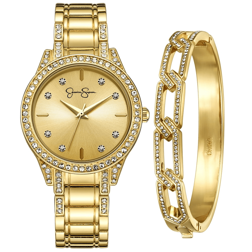 Jessica Simpson Ladies 34mm Gold Tone Crystal Accent Double Jessica Simpson Ladies 34mm Gold Tone Crystal Accent Double