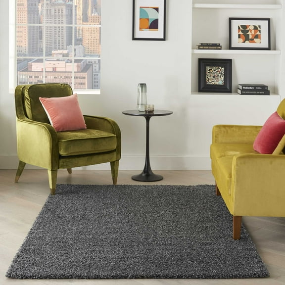 Nourison Shangri-La Solid Shag Charcoal 5' x 7' Area Rug, (5' x 7')