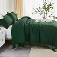 thumbnail image 4 of Emerald Dark Green Comforter Set King 3 Pieces Boho Tassel Lightweight Vintage Soft Bedding Comforter for King Bed All Season Fluffy Fringe Bed Set 104x90In Comforter 2 Pillowcases, 4 of 8