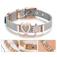 thumbnail image 2 of Brazalete de malla de acero inoxidable de moda para mujer, brazalete ajustable con dijes deslizantes (D), 2 of 6
