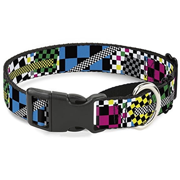 Buckle-Down Funky Checkers Black White Neon Martingale Dog Collar