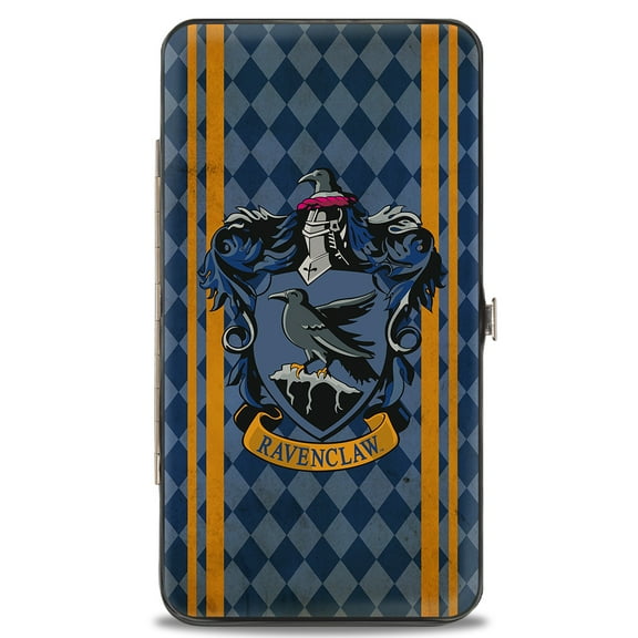 The Wizarding World of Harry Potter Wallet, Hinged, Ravenclaw Crest Stripes Diamonds Blues Gold, Vegan Leather
