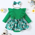 thumbnail image 3 of Douhoow Baby Girl Shamrock Romper Dress Round Neck Long Sleeve Ruffle Green Romper with Bow Headband, 3 of 8