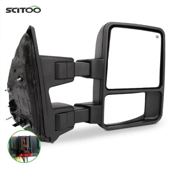 SCITOO Towing Mirror Tow Mirror Black Truck Mirror fit for 2008-2016 Ford F-250 F-350 F-450 F-550 Super Duty with PC RH Power Adjusted Heated Turn Signal Light Manual Folding and Telescoping