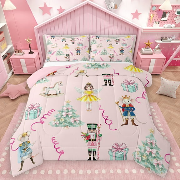 Homewish Merry Xmas Bedding Comforter Set,Retro Nutcracker Twin Comforter Sets,Cute Ballet Girls Bedding Set For Kids,Breathable Home Decor Reversible,2pcs