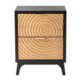 thumbnail image 3 of COZAYH Modern Farmhouse Nightstand, Drawer with Handcrafted Wood Ring Motif, 2-Drawer Black Nightstand with Short Iron Legs and Handles, 3 of 7