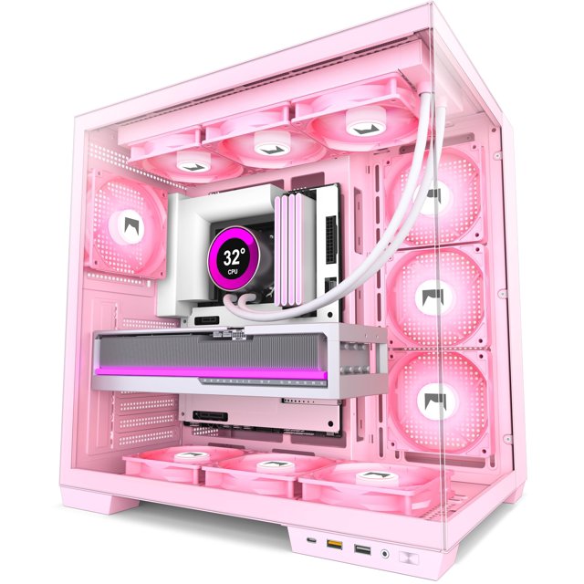 Gabinete para PC HYXN H1 ATX Mid-Tower con 7 ventiladores PWM ARGB, Type-C, rosa