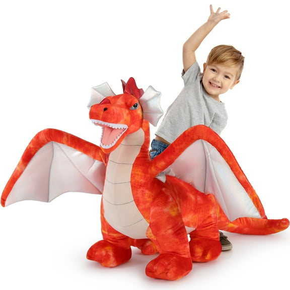 MorisMos 51" Jumbo Red Dragon Stuffed Animal with Giant Winged