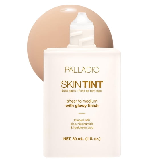 Palladio Skin Tint with Aloe, Niacinamide and Hyaluronic Acid, Sheer to Medium Coverage, Glowy Finish, Brightening and Blurring Lightweight Foundation Makeup (Fair Porcelain)