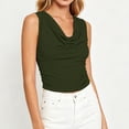 thumbnail image 4 of VBVC Women's Cowl Neck Ruched Tank Top , Ladies' Stretch Fitted Going Out Cami , Summer Sleeveless Business Work Blouse For Women,Army Green,S-2XL, 4 of 6