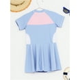 thumbnail image 4 of Sholeno Girls One Piece Short Sleeve Swim Dress Color Block Rash Guard Sport Swimwear Bathing Suit Light Blue 13-14, 4 of 7