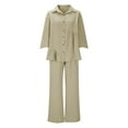 thumbnail image 4 of Enjoytime Women 2 Piece Outfits Sets Solid Color 3/4 Sleeve Tops Wide Leg Pants Loungewear Casual Travel Vacation Matching Set Beige XL, 4 of 8