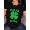 thumbnail image 1 of Camiseta de Mujer de Verano BásicaWomen's St. Patrick's Day "Here to Paddy" Clover Print T-Shirt - Soft, Casual Short Sleeve Crew NeckCamisetas de verano para mujer, manga corta, cuello redondo, cas, 1 of 7