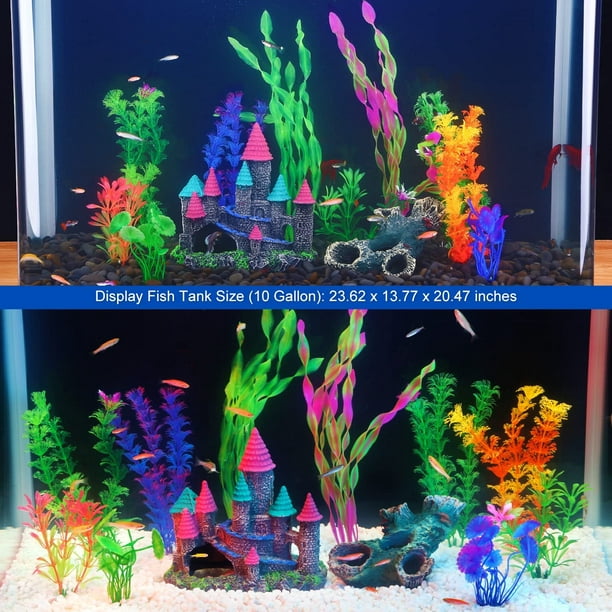 Fish Tank Decorations Aquarium Artificial Plastic Plants & Cave