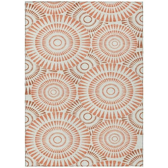HomeRoots 591607 9 x 12 ft. Coral & Ivory Geometric Washable Indoor & Outdoor Rectangle Area Rug