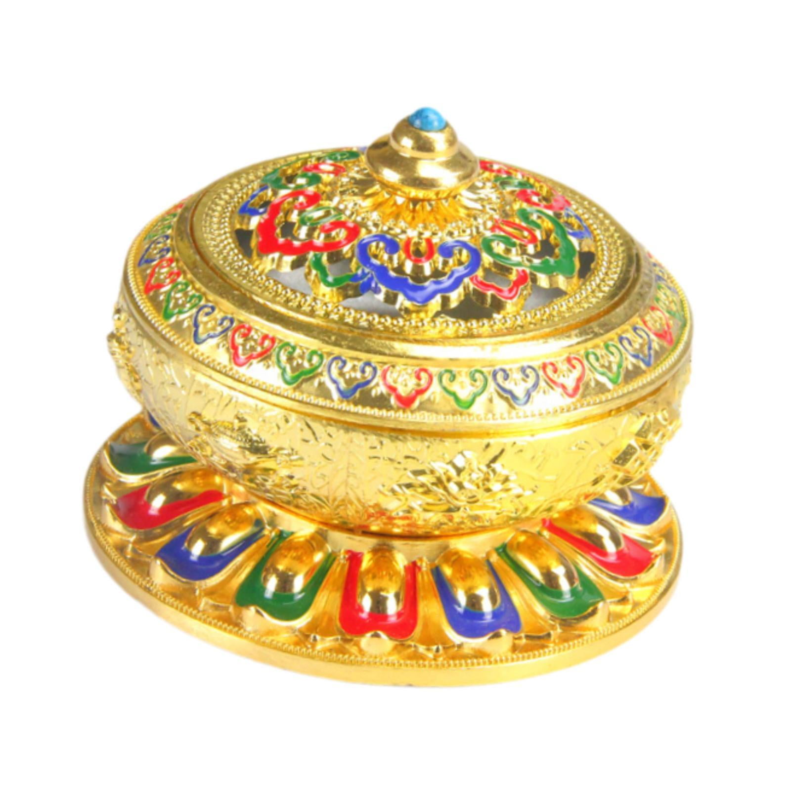 Esquirla Enamel Incense Burner Incense Holder Art Craft with Cover Versatile Censer Stand for Office Tea Room Centerpiece Outdoor Gold