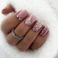 thumbnail image 2 of Mubineo Press on Nails 24Pcs Christmas Short Fake Nails Glossy Glue On Square Manicure with Snowflake Glitter Design, 2 of 9