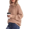 thumbnail image 6 of Domzest Womens Turtleneck Sweater Chunky Cable Knit Pullover Sweaters Long Sleeve Loose Fit Fall Winter Jumper Top Khaki XXL, 6 of 6