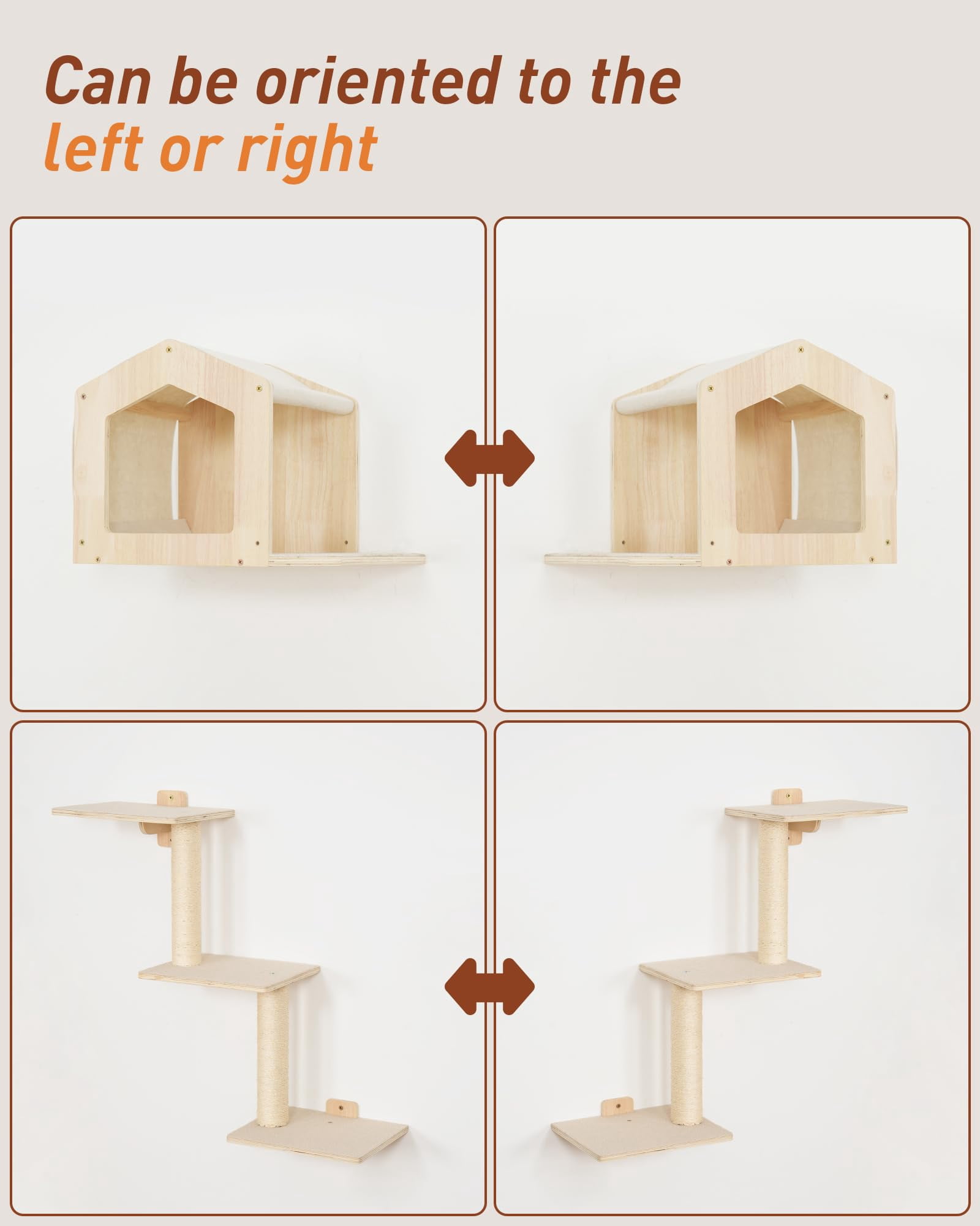 Cat Wall Shelves 5-in-1 Furniture with Hammock and Wide Perch Wooden Climbing Set for Indoor Large Cats