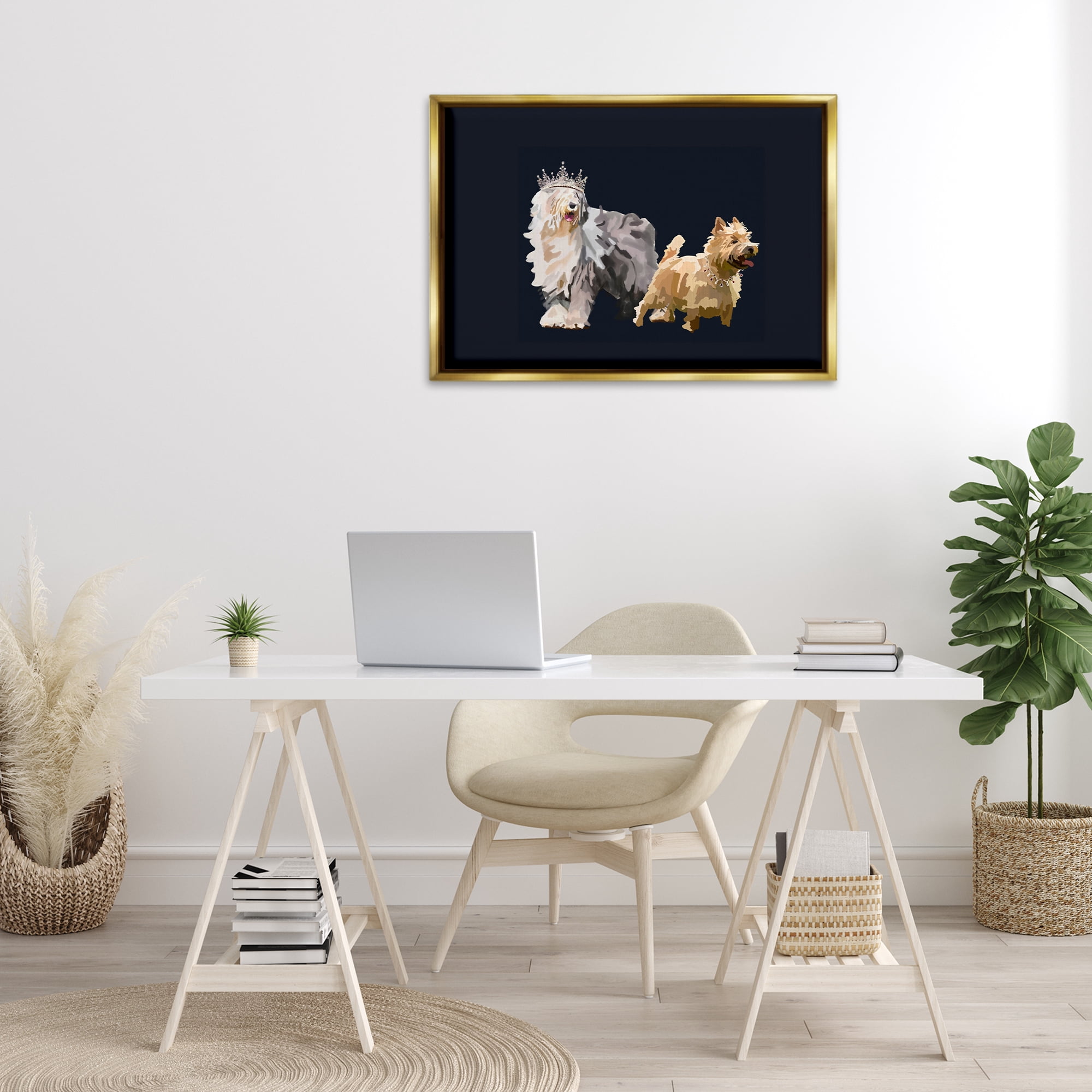 Stupell Industries Dog Duo with Crowns Animals & Insects Painting Gold Floater Framed Canvas Art Print Wall Art, 31 x 21