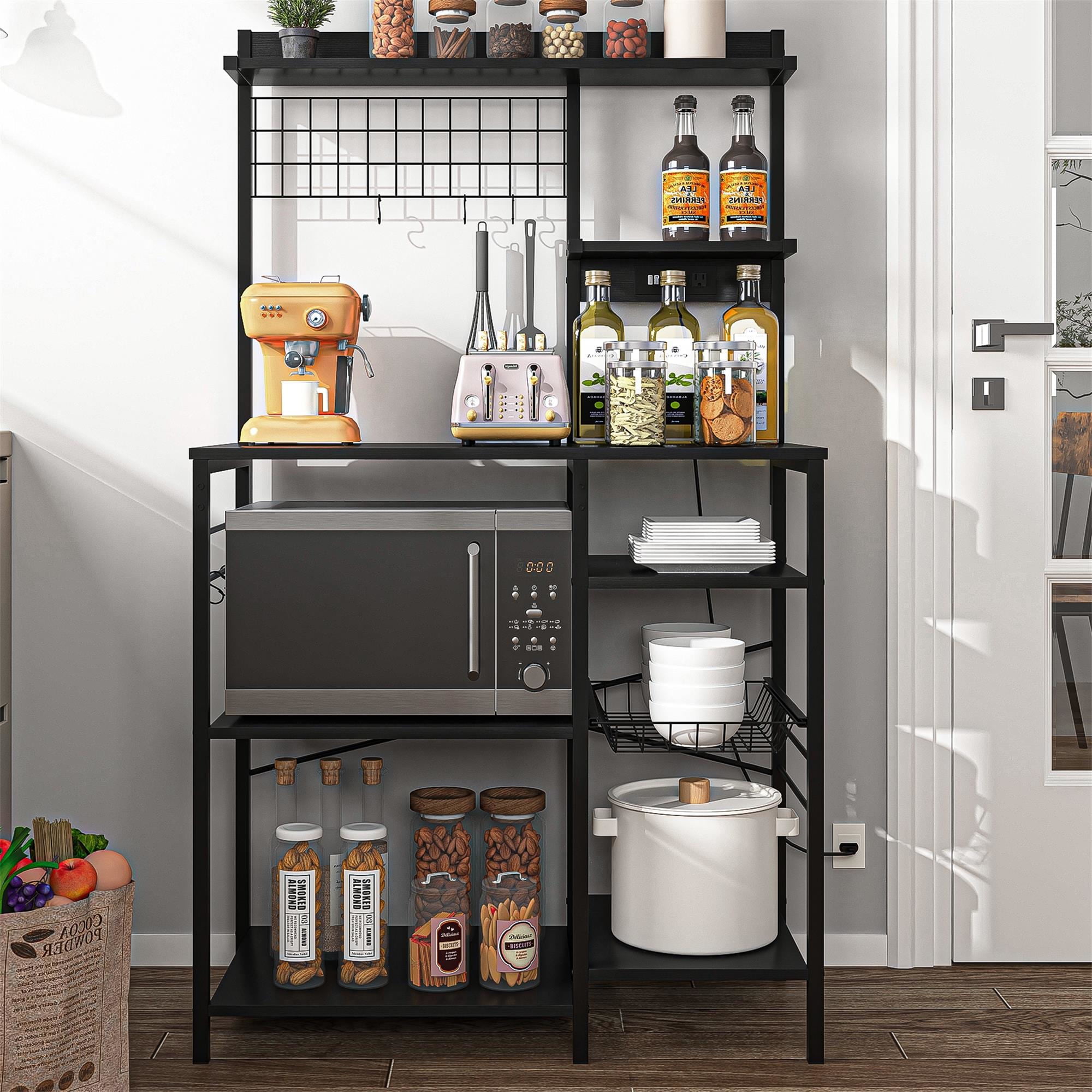 Kadyn Multifunctional Kitchen Storage Shelf, Modern Storage Rack with 8 S-shaped Removable Hooks, Storage Rack Organizer for Kitchen, Black Kadyn Multifunctional Kitchen Storage Shelf, Modern Storage Rack with 8 S-shaped Removable Hooks, Storage Rack Organizer for Kitchen, Black