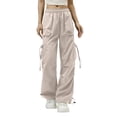 thumbnail image 2 of Womens Jogger Cargo Pants Windbreaker Drawstring Multi Pocket Breathable Casual Solid Color Trousers, 2 of 7