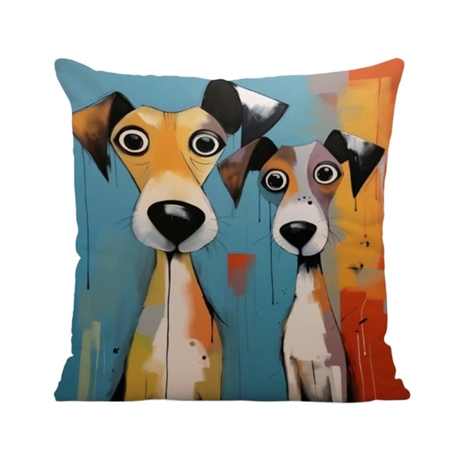 BKER Abstract Color Polyester Animal Throw Pillow Covers Featuring Dogs And Cats For Home Sofa Decoration"