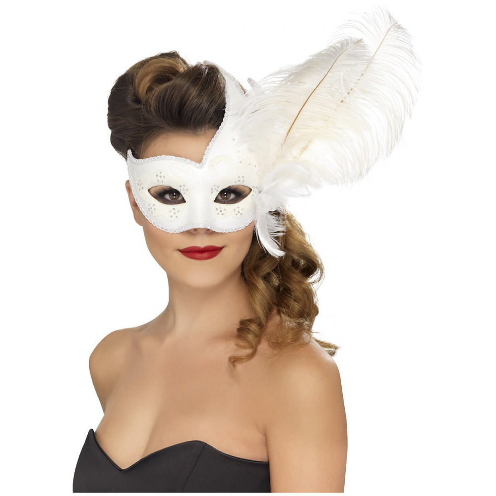 Masquerade Ball Fancy Dress Eye Mask Prom Eyemask White Columbina by Smiffys 