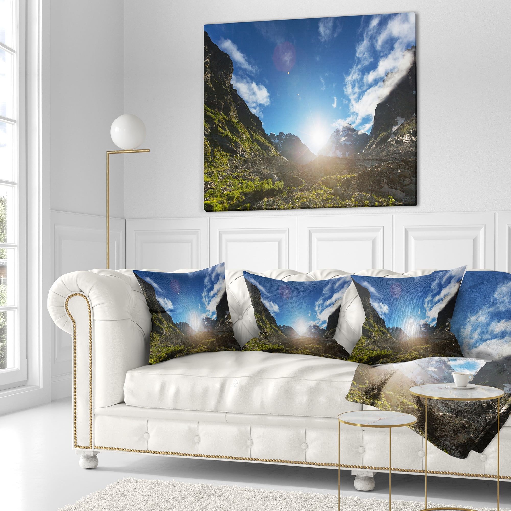 Designart Caucasus Hills under Bright Sunset - Landscape Printed Throw Pillow - 18x18