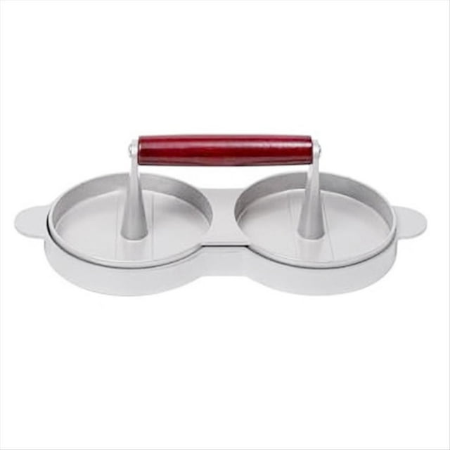 Prensa Doble para Hamburguesas, Máquina para Hacer Hamburguesas de Aleación de Aluminio con Manejar de Madera, Prensa para Carne, Máquina para Hacer Hamburguesas Redonda