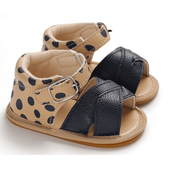 Laurenza's Baby Girls Summer Dot Print Leather Sandals with Rubber Soles Size 2 6-12M
