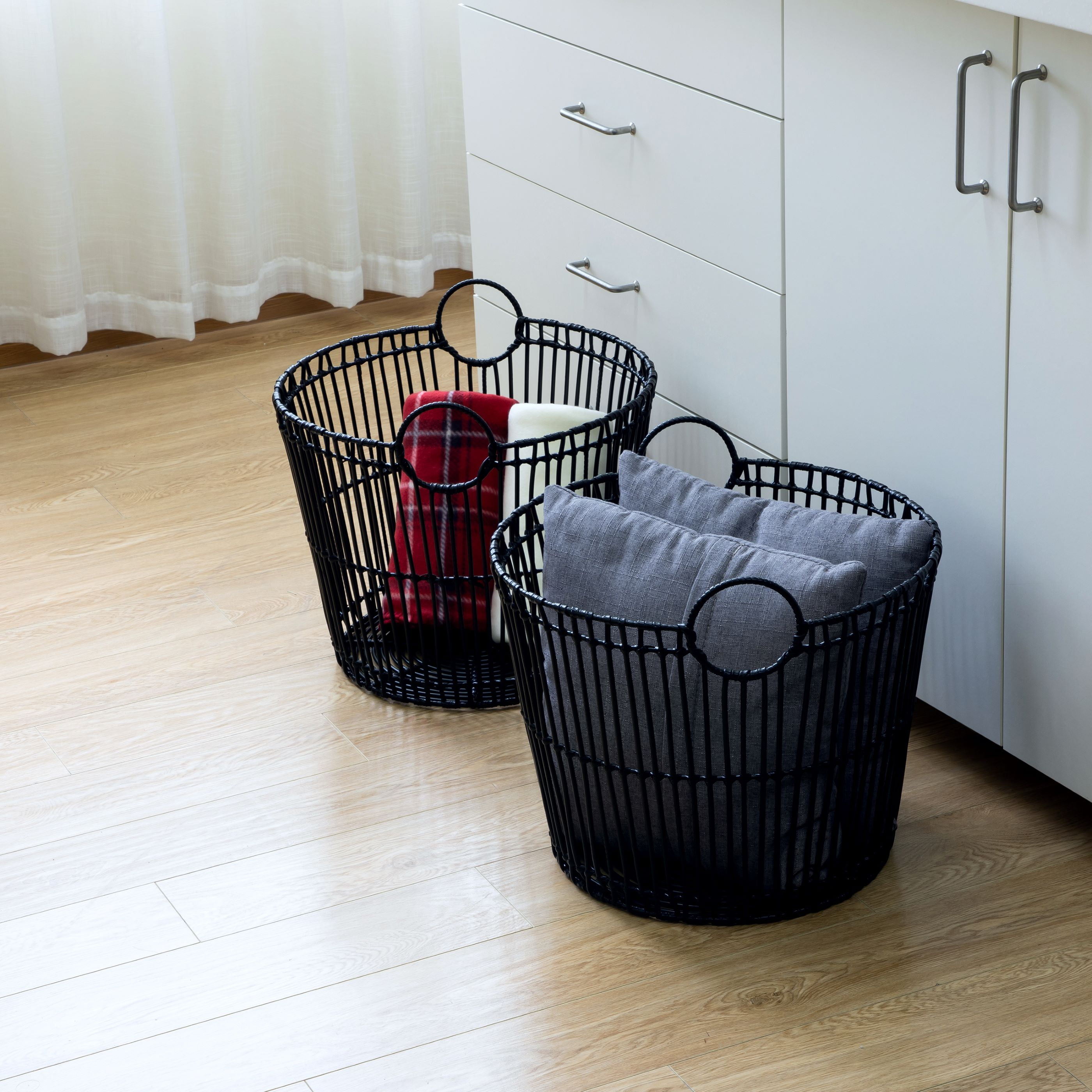 Better Homes & Gardens Large Black Poly Rattan Storage Baskets with Handles, Set of 2