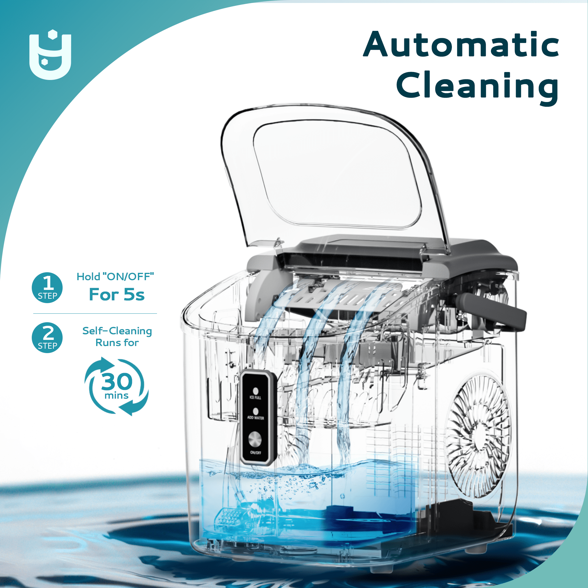 EUHOMY Countertop Ice Maker 26 lbs/Day Portable Self-Cleaning, 9 Bullet Ice in 6 Min, Gray