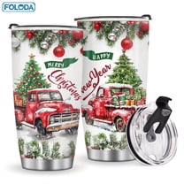 Christmas Tree Gift Red Old Truck Coffee Tumbler Travel Outdoor Mug Insulated Stainless Steel Coffee Mug 20oz With Lid Exquisite Art Gifts For Women Men Friends Cups Birthday Christmas Gifts