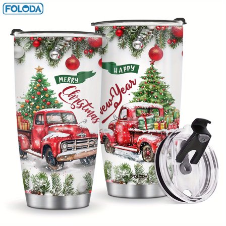 Christmas Tree Gift Red Old Truck Coffee Tumbler Travel Outdoor Mug Insulated Stainless Steel Coffee Mug 20oz With Lid Exquisite Art Gifts For Women Men Friends Cups Birthday Christmas Gifts