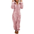 thumbnail image 1 of Listenwind Women Plush Romper Pajamas Sherpa Hoodies Long-Sleeve Zipper High Neck Hat, 1 of 5
