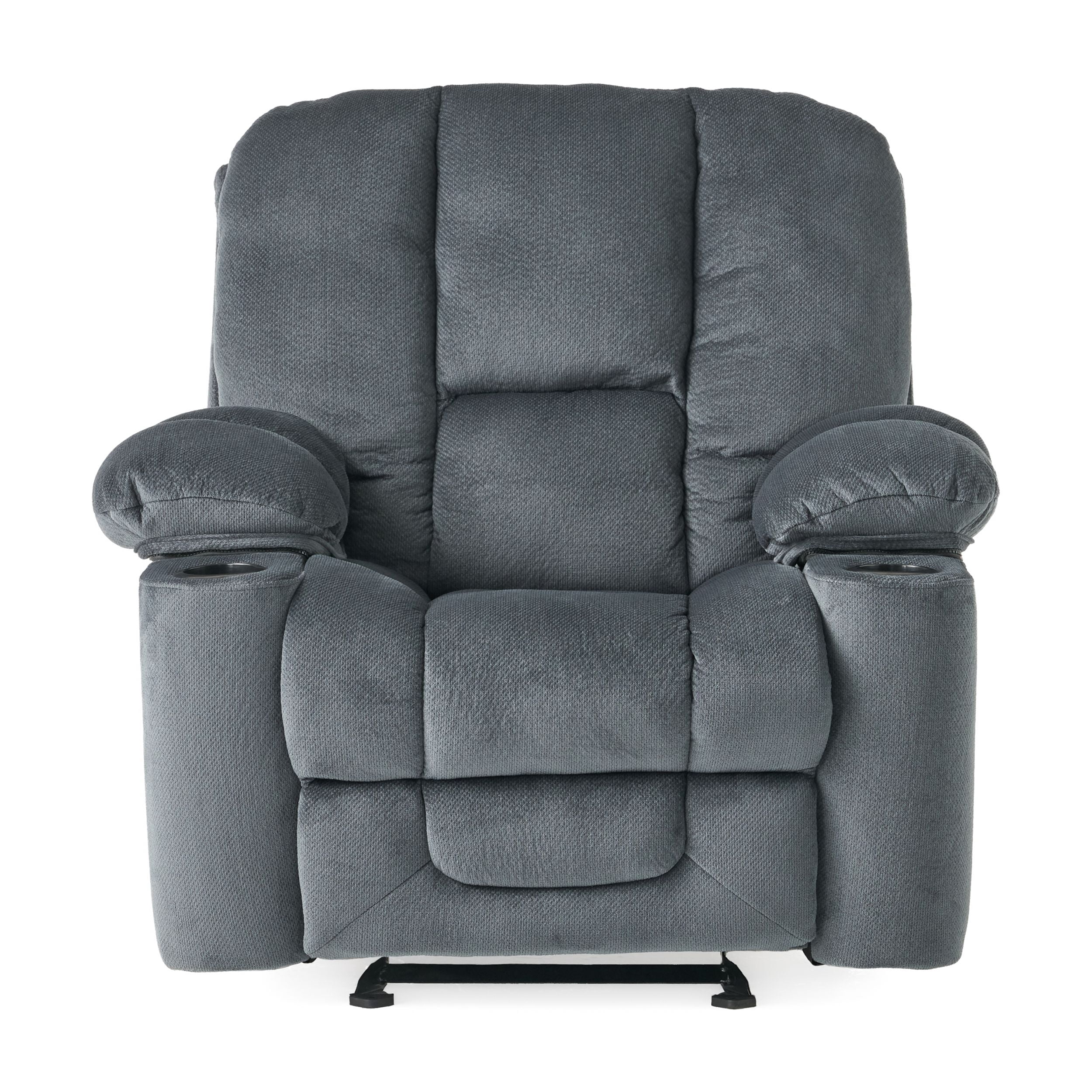 Euroco Luxurious Manual Recliner Chair in Silver with Skin-Friendly Fabric and Dual Cup Holders