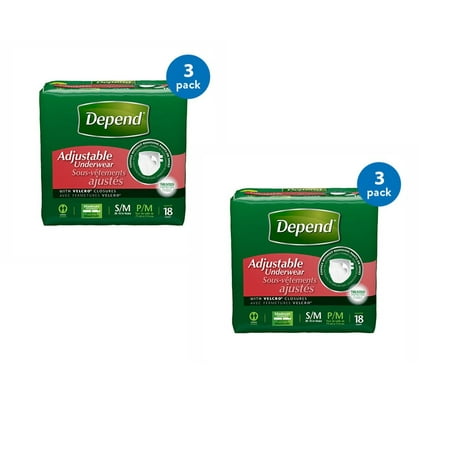 Depend Adjustable Incontinence Protective Underwear, Maximum Absorbency, S/M, 18 count, Pack of