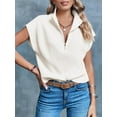 thumbnail image 3 of Womens Short Sleeve Cropped Knit Tops Half Zip Cap Sleeve Lightweight Oversized Sweater Vest, 3 of 4